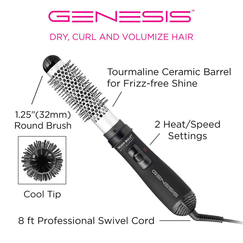 Silver Bullet Genesis Professional Round Hot Brush 1.25-inch Hair Styler - Black