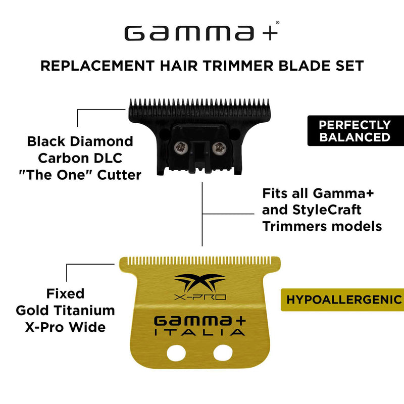 Replacement X-Pro Wide Gold Titanium Blade with Black Diamond The One Cutting Trimmer Set