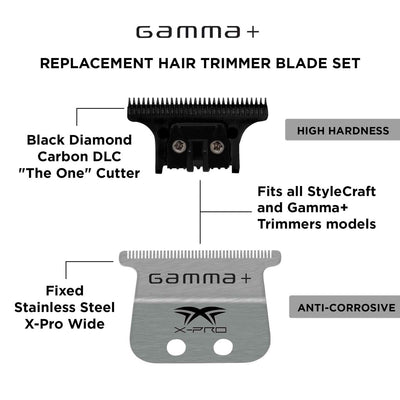 Replacement X-Pro Wide Stainless Steel with Black Diamond Carbon DLC Trimmer Blade Set