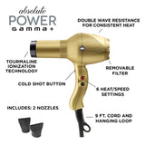 Absolute Power Professional Tourmaline Ionic 3-Heat/Speed Hair Dryer - Gold