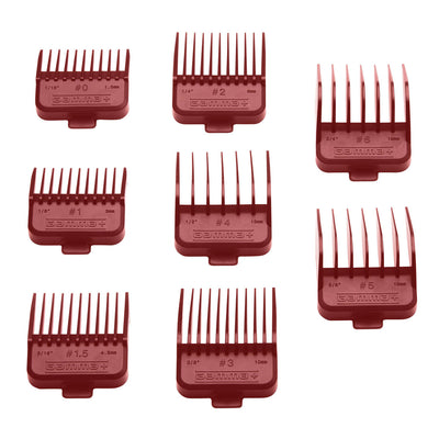 Barber Hairstylist DUB Universal Double Magnetic Clipper Guards, 8 Assorted Sizes - Red