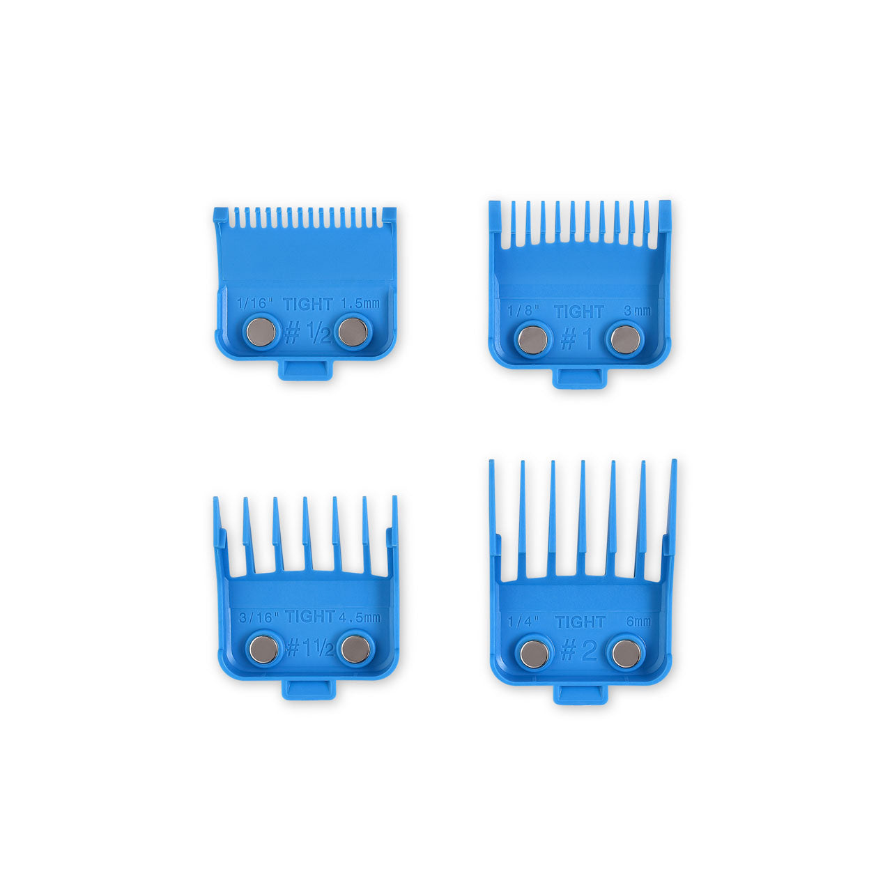 Universal Tight Double Neodymium Magnetic Clipper Guards, 4 Assorted Sizes - Aqua