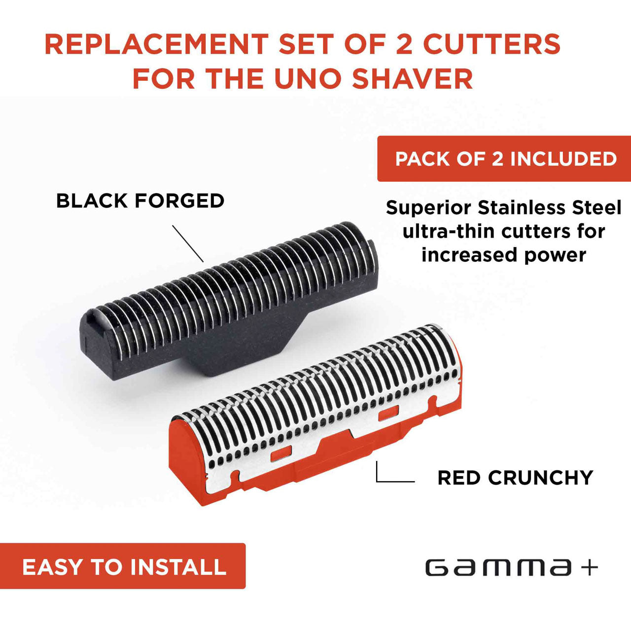 Replacement Set of 2 Cutters (1 Red Crunchy & 1 Black Forged) for the Gamma+ Uno Shaver