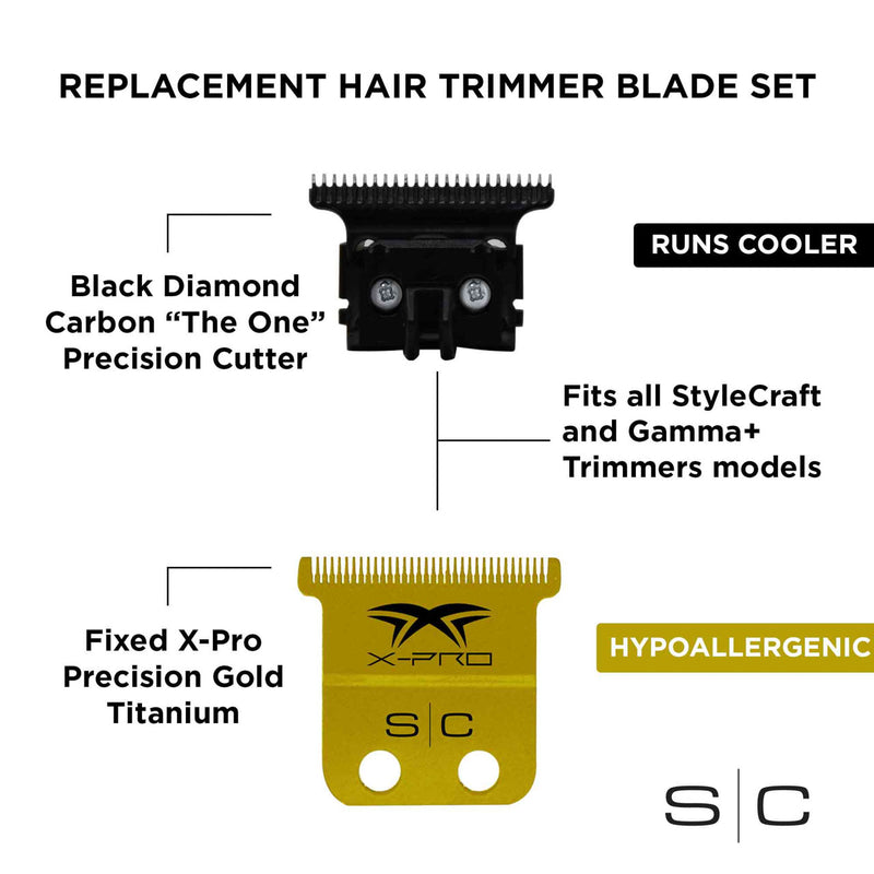 Replacement Fixed X-Pro Precision Gold Titanium Trimmer Blade with Black Diamond Carbon DLC Cutter S
