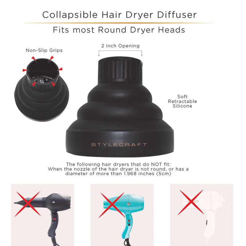 Professional Soft Silicone Collapsible Hair Dryer Diffuser Attachment Fits 2 Inch Connection