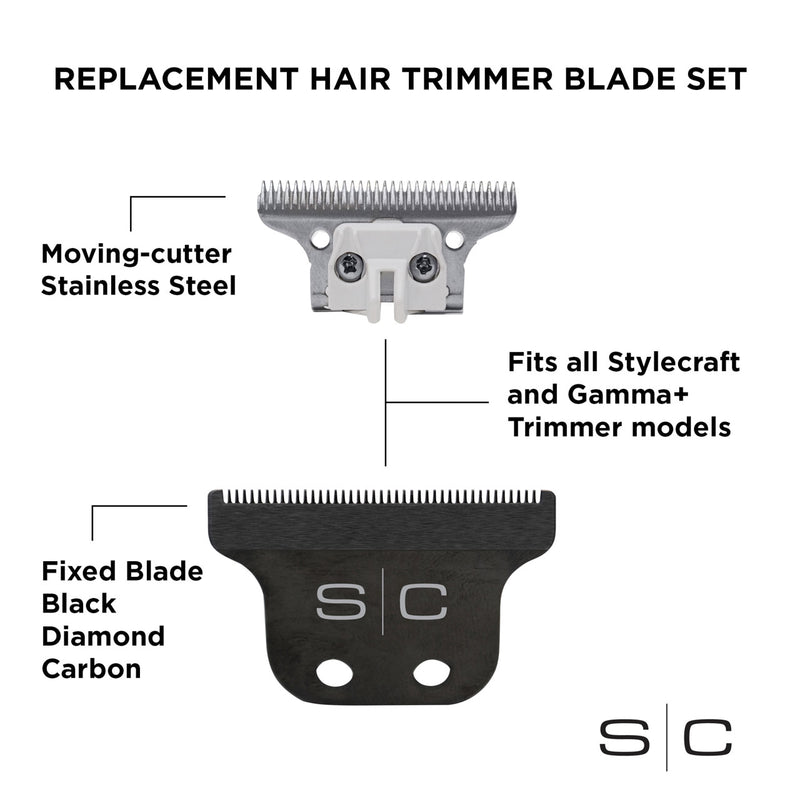 Replacement Fixed Classic Black Diamond Carbon DLC Hair Trimmer Blade with Stainless Steel Deep Toot