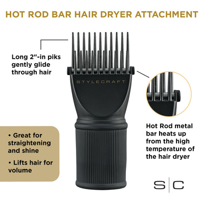 Hot Rod Bar Professional Hair Pik Hair Dryer Attachment for Straightening Hair Fits 3" Connection