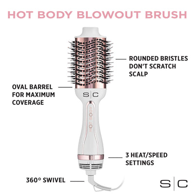 Hot Body Ionic 2-in-1 Blowout Oval Hot Air Brush Hair Dryer Volumizer - White