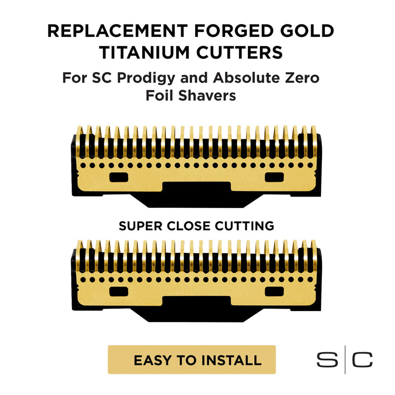 Replacement Absolute Zero or Prodigy Mens Foil Shaver Set of 2 Forged Gold Titanium Cutter Blades